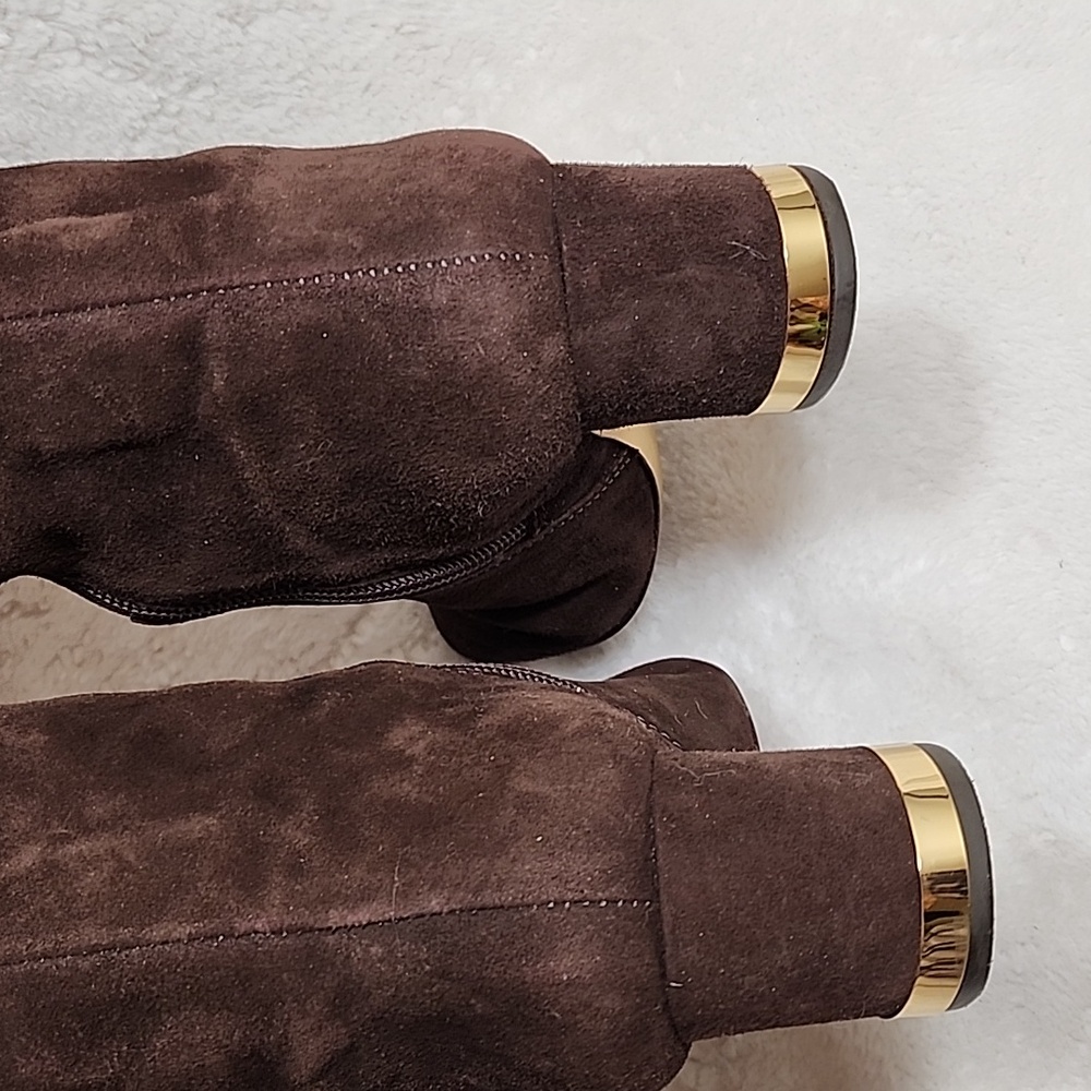 Tory Burch Uma Brown Genuine Suede Knee High Full Zip Trim Riding Boots Sz 7 - Picture 15 of 16